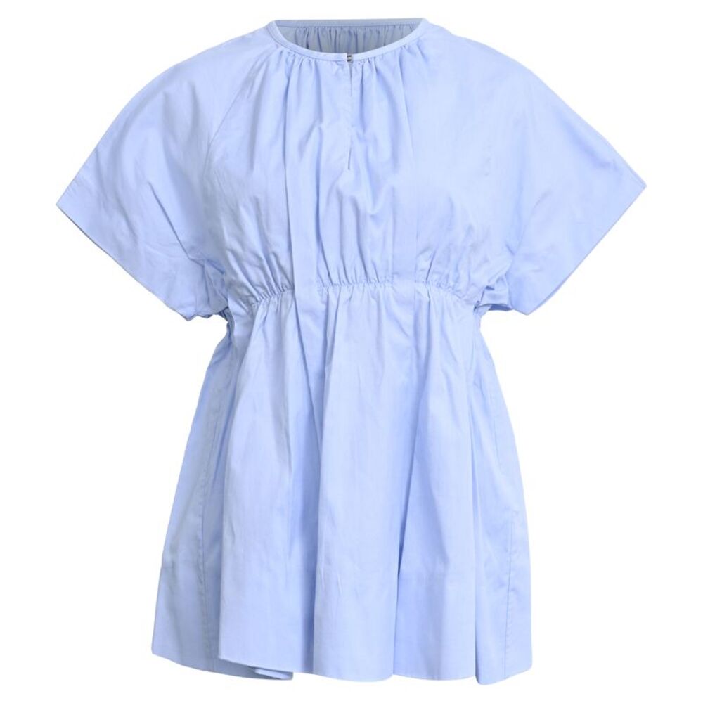 Victoria Beckham Short Sleeve Blouse in Light Blue Cotton